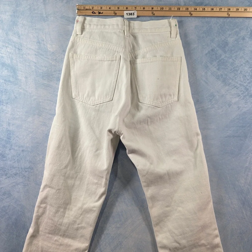 Zara Womens High Waisted Straight Leg Raw Hem White Jeans Size 0‎ 24 x 27